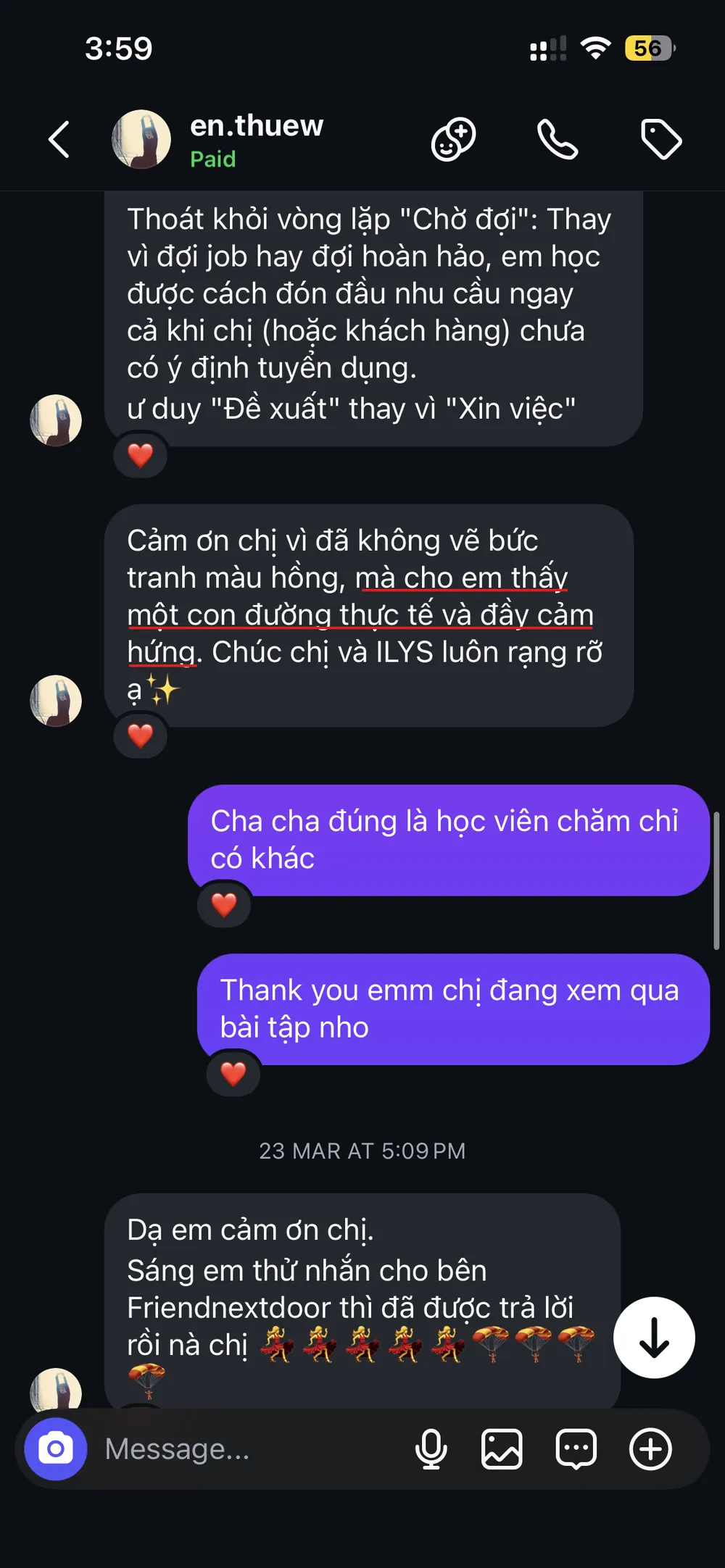 Phản hồi học viên Anh Thư - đã có khách phản hồi ngay sáng hôm sau